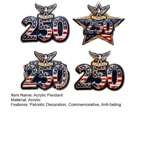 4Pcs/Set America 250th Anniversary Decoration 2D Flat Acrylic Pendant 1776 To 2026 Commemorative Hanging Ornament for Xmas Tree Door Car