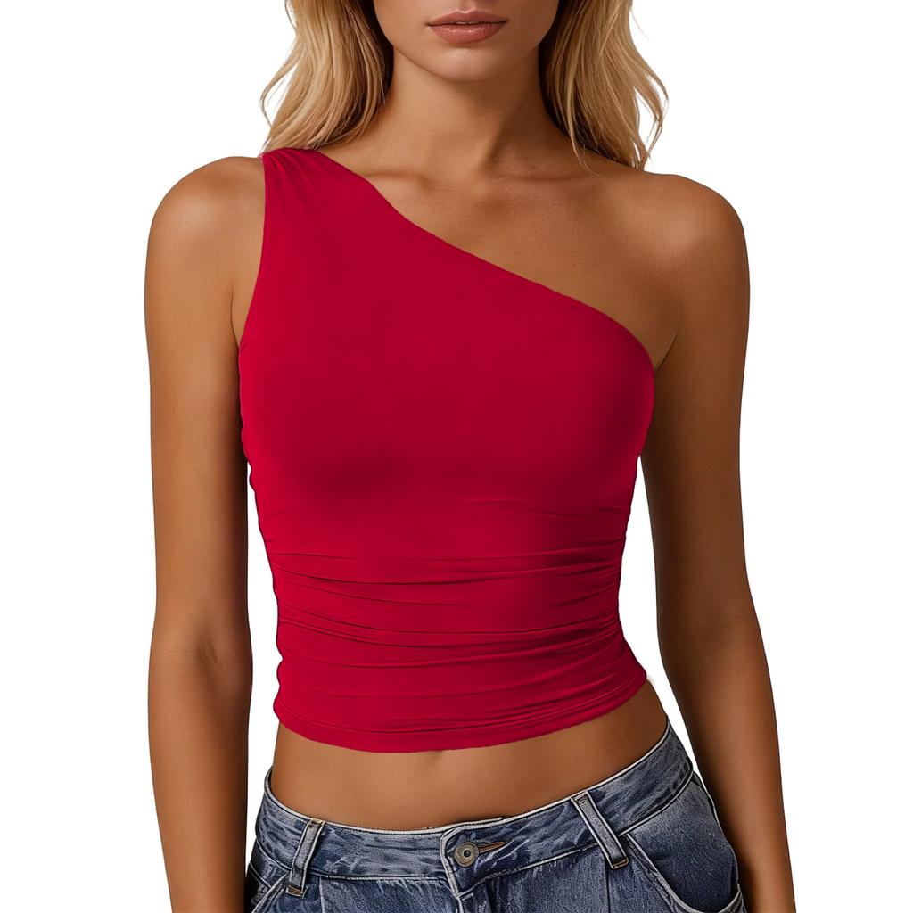 Women's Sleeveless One-Shoulder Slim Fit Sexy Tank Top