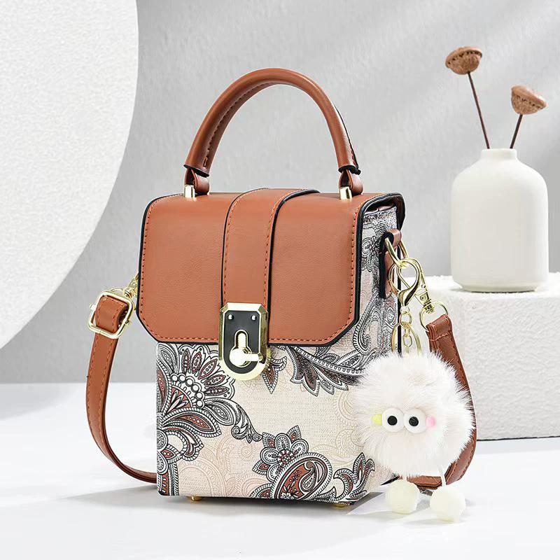 Women's Paisley Print Box Crossbody Bag, Lightweight PU Leather Mini Top Handle Handbag, Detachable Strap Shoulder Bag