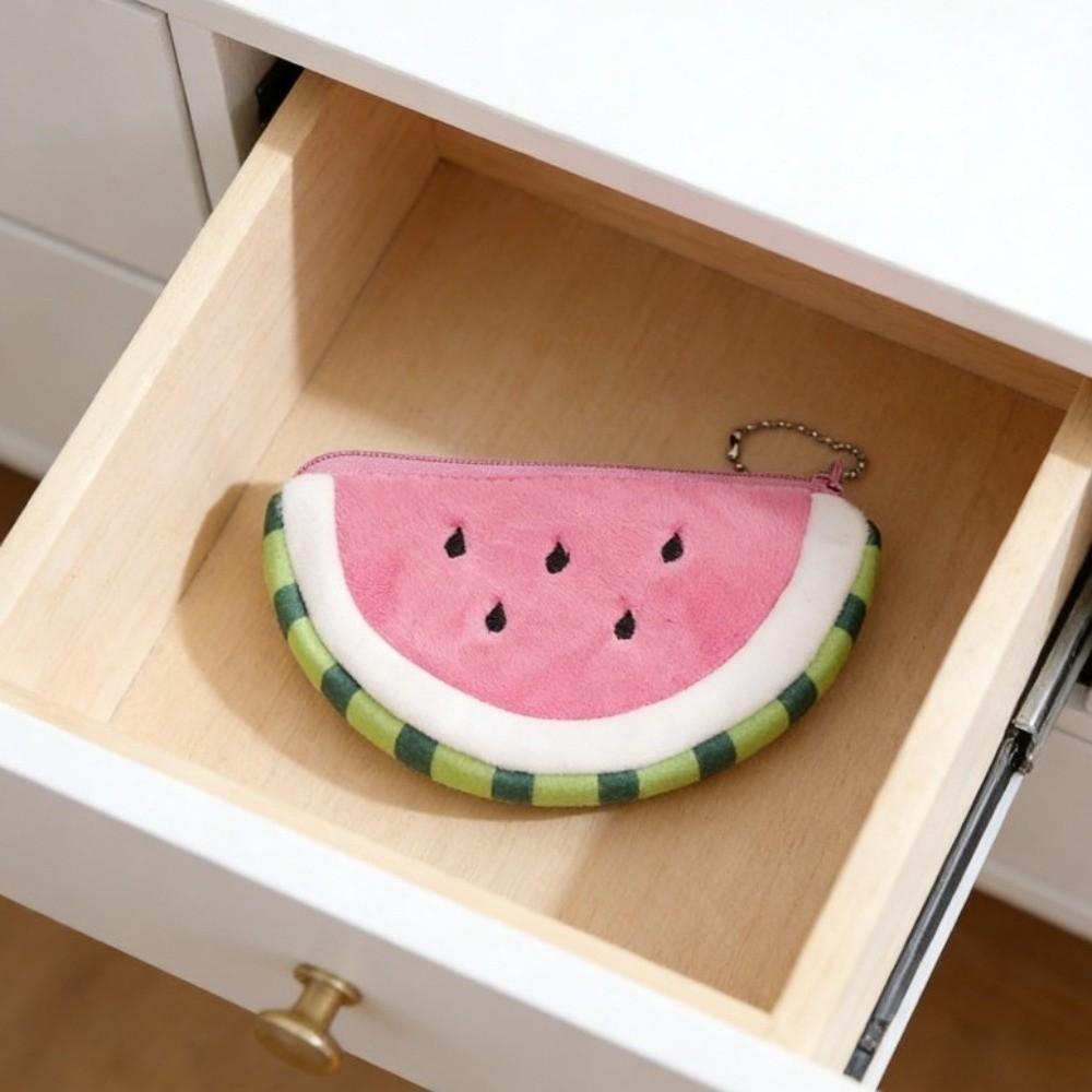 Zipper Watermelon Coin Purse Cute Cartoon Mini Card Bag Money Holder Plush Fruit Wallet Women