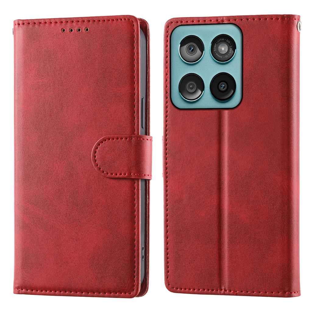 For Motorola Edge 60 Fusion 5G Case Stand Wallet Calf Texture PU Leather Flip Phone Cover with Wrist Strap