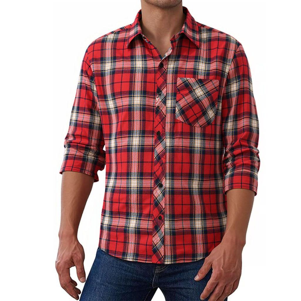 American Retro Casual Plaid Shirt Men and Women Autumn and Winter Shirt Jacket Long Sleeve Top Cardigan with Pocket