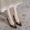 Metal buckle 7cm high heels women's new leather pointed head shallow mouth stiletto single shoes not tired feet women's shoes