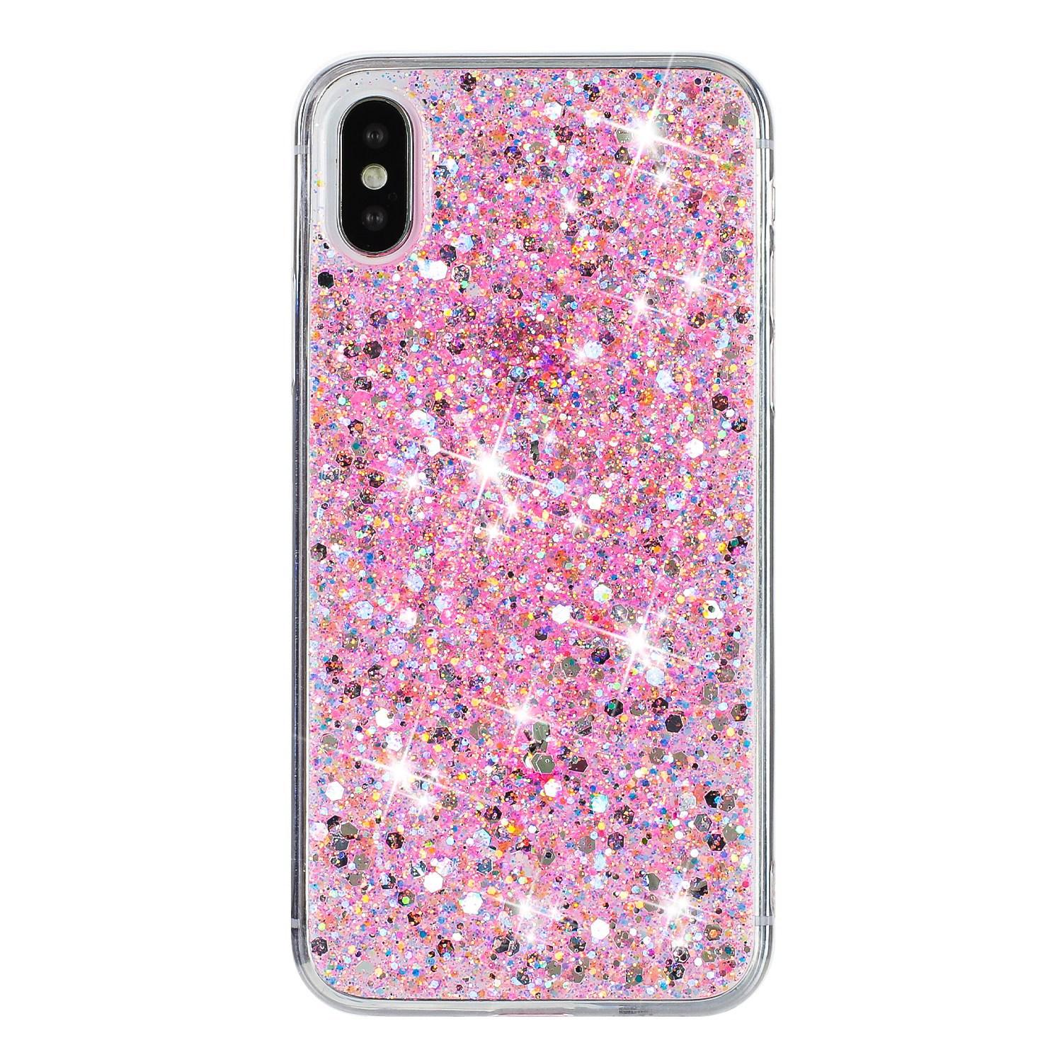 

For iPhone X/XS Max Cell Phone Cover Sparkle Epoxy Drop Proof TPU Case Pink