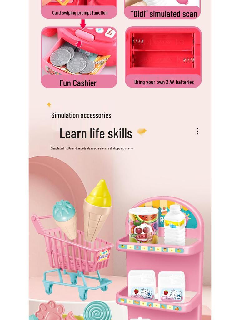 Children's Supermarket Cash Register Playset with Calculator and Scanner