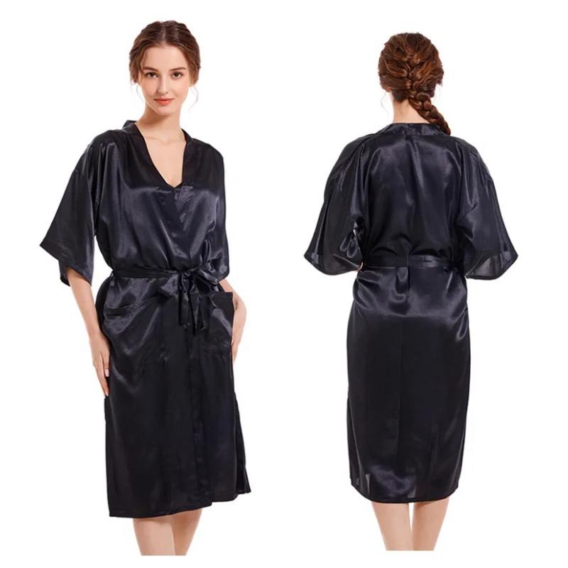 Women's Silk Satin Pajamas 2Pcs Sexy Silky Pj Robe Set with Chemise Nightgown
