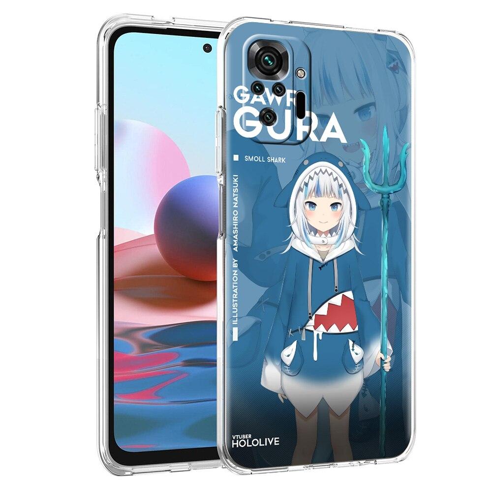 Etui na telefon dla Xiaomi Poco X3 NFC M3 F3 Redmi Note 9S 9 8 10 Pro 7 8T 9C 9A 8A K40 Przezroczyste etui Anime Gawr Gura Hololive rekin