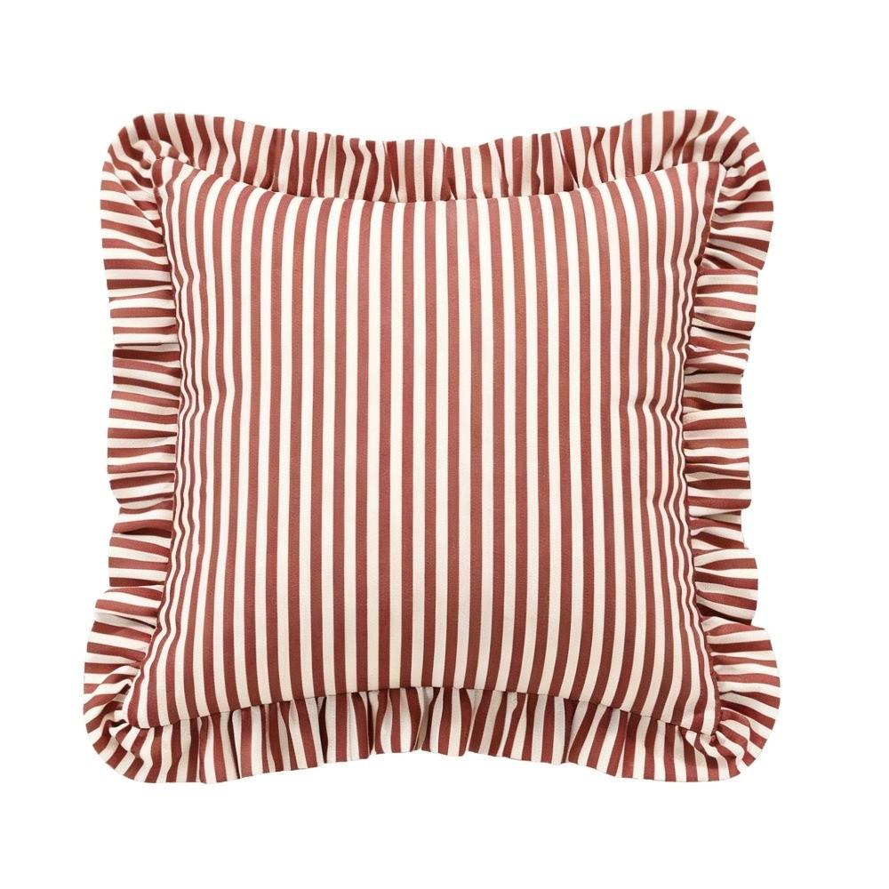 Piping Design Ruffled Edge Pillowcase Striped Print Striped Printed Cushion Cover Sofa Use