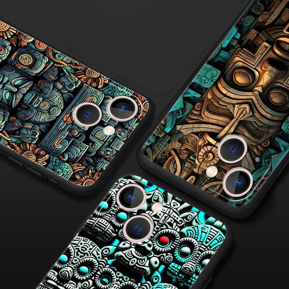 Vintage Totem Painting Phone Case Cover for iPhone 17 16 15 14 13 12 11 Pro Max 17 Air Plus Shockproof Soft TPU Shell Fundas Bag