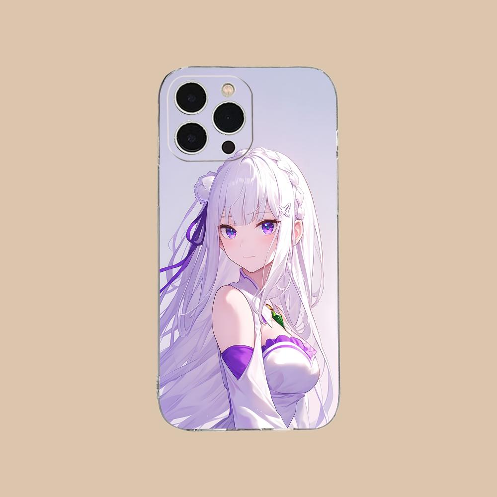 ReZero Emilia Waifu Mobile Phone Case for iPhone 17 16 15 14 13 12 11 X XR XS Air Pro Max Plus Mini Clear Colorful Cover Luxury