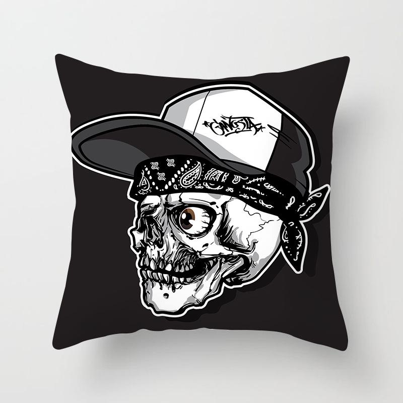 Black Grey Skull Face Living Room Decor Pillowcase Car Halloween Sofa Cushion Cover