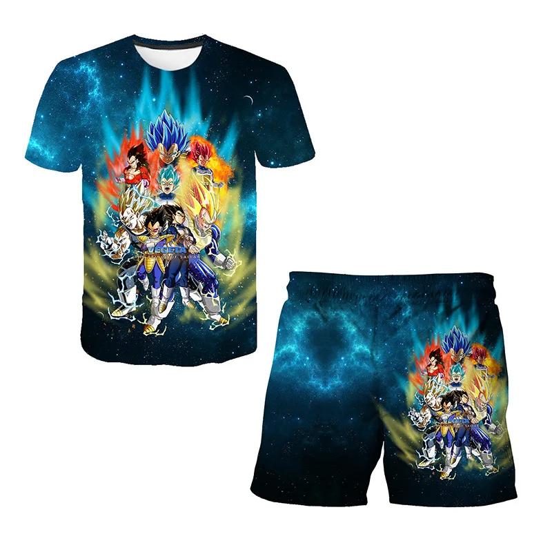 2025 Summer New Fashion Dragon Ball Tshirt Shorts 2 Piece Sets Kids Tracksuit Vegeta Clothes 3D Printed Dragon Ball T Shirts  Suit