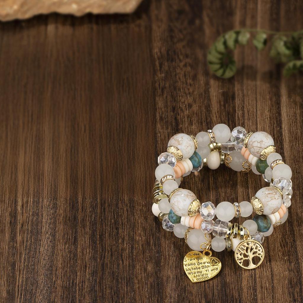 Bohemian Multi-Layer Beaded Bracelets with Tree of Life & Heart Pendants