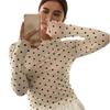 Leopard Polka Dot T-Shirt Transparent Y2k Crop Top Breathable Long Sleeve T-Shirt  Date Night