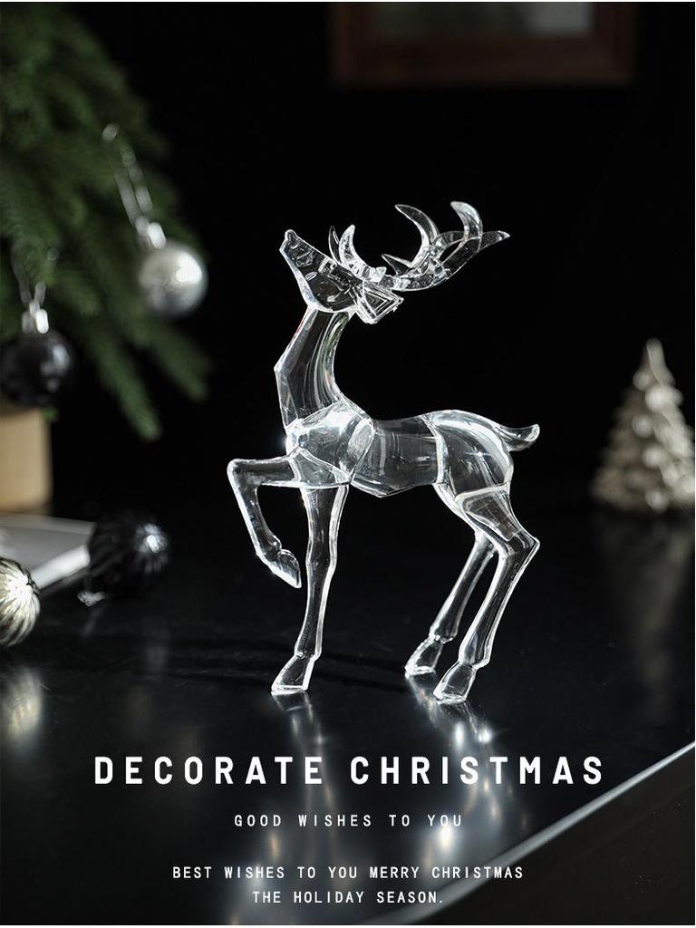Transparent Acrylic Ice Crystal Reindeer Ornament - American Snow Scene Christmas Decoration