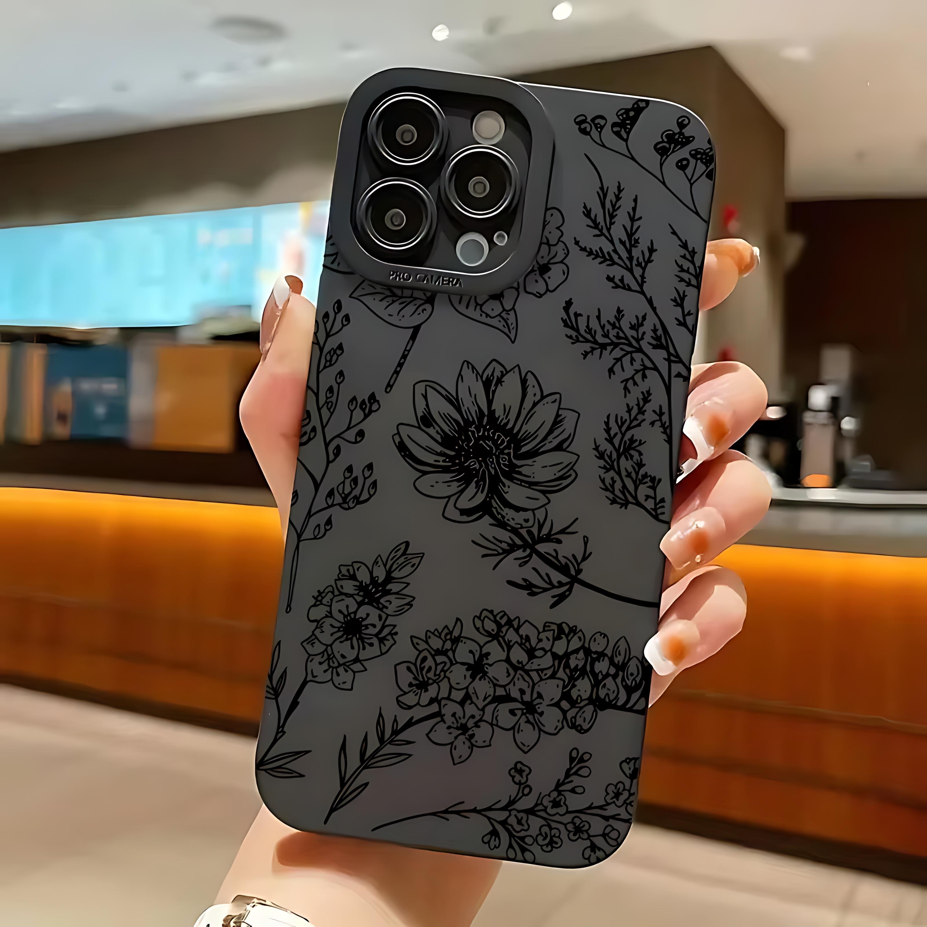 

Black Floral Pattern Phone Case For iPhone 17 16e 16 15 14 13 12 11 Mini Air Pro Max X XR XSMax 8 7 6S Plus Soft Silicone Cover iPhone 11