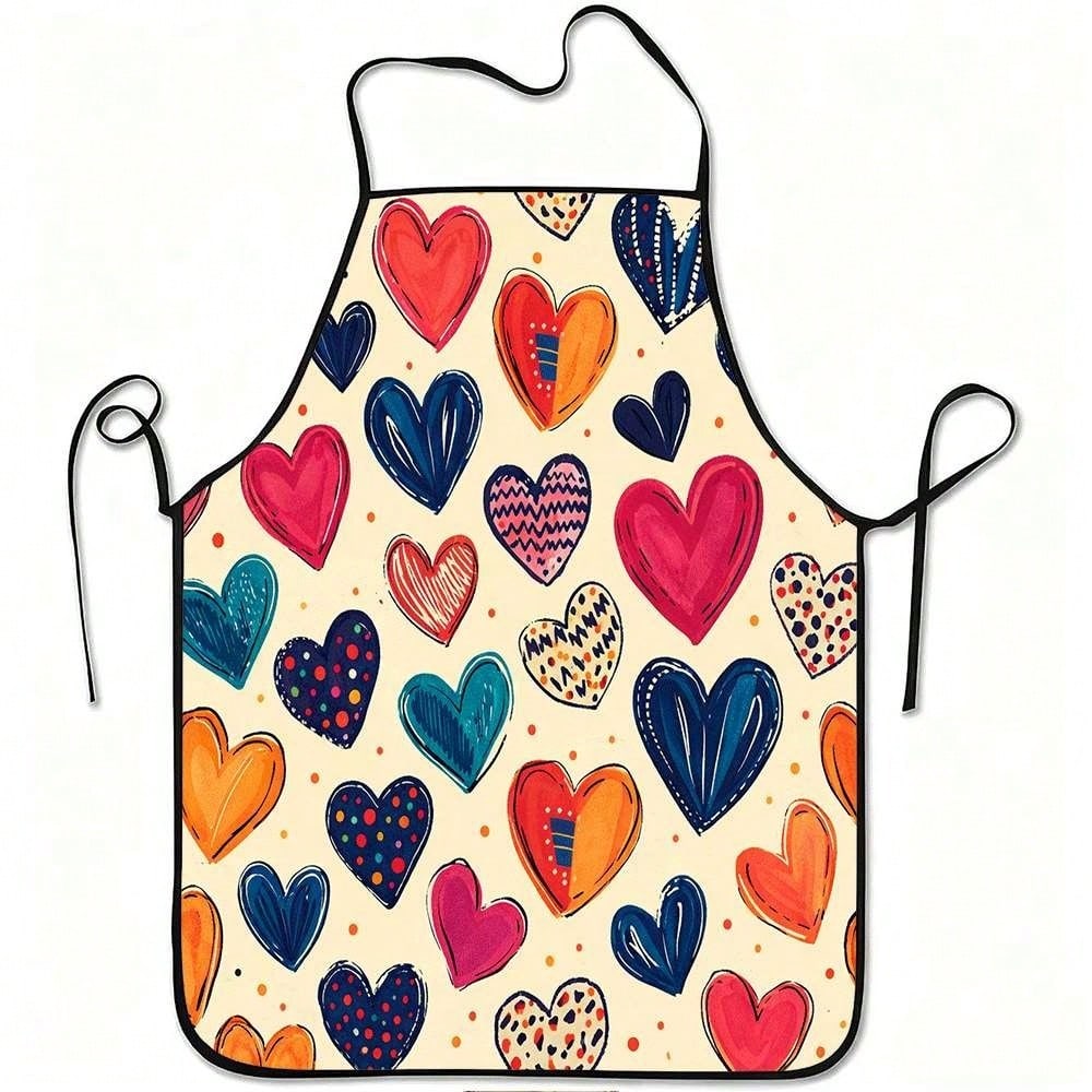

Heart Print Apron, Colorful Love Pattern Kitchen Bib, Cute Romantic Cooking Apron, Valentine s Day Gift for Her 38X47cm(15X19in)