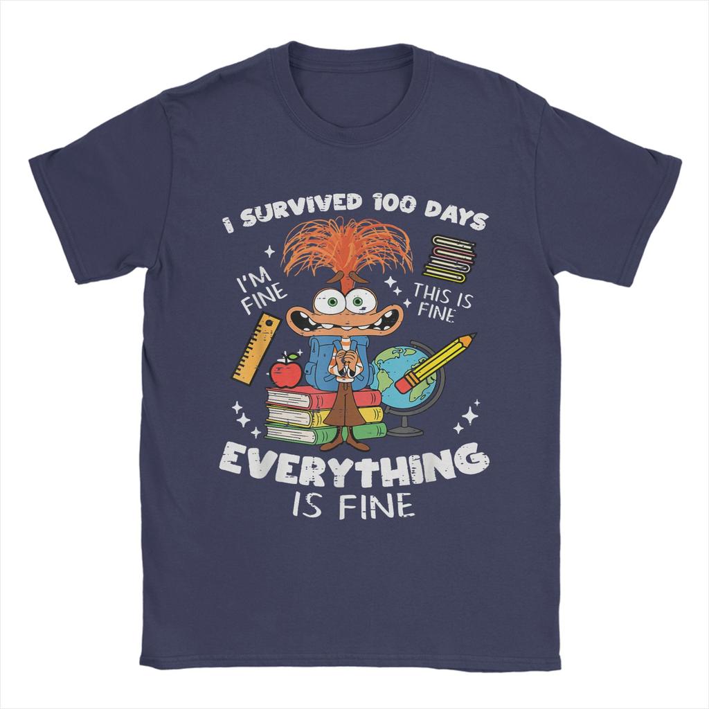 Streetwear T Shirt Summer Survived 100 Days Im is Fine Anxiety 100th Day Schoo Novelty TShirts Cotton Design Tee Shirt for Men