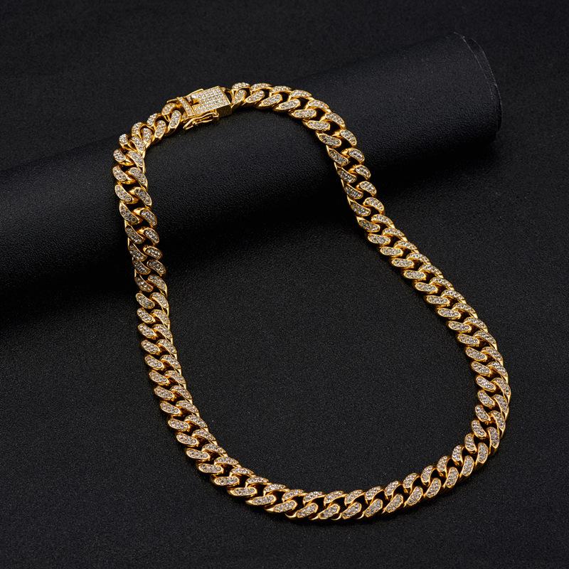 Men s Diamond Inlaid Miami Cuban Chain Hip Hop Necklace Bracelet 8inch (20cm) золотой кубинской цепи