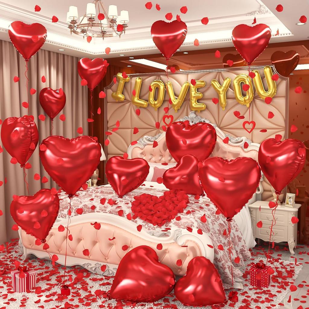 I Love You/Red Heart Love Foil Balloon 1000Pcs Rose Petals for Wedding Anniversary Valentine Day Romantic Special Night Party 5