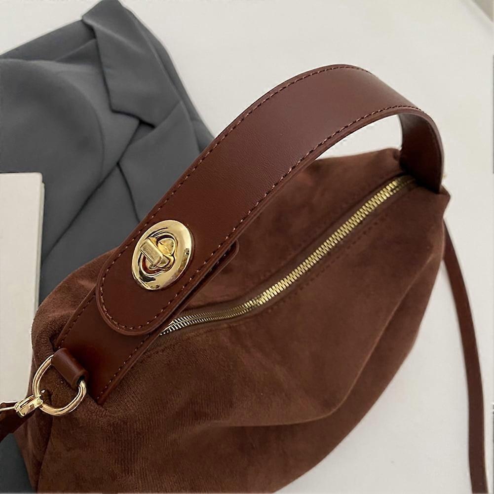 Women Suede Shoulder Bag Adjustable Strap Hobo Purse Zipper Handbag (Coffee)