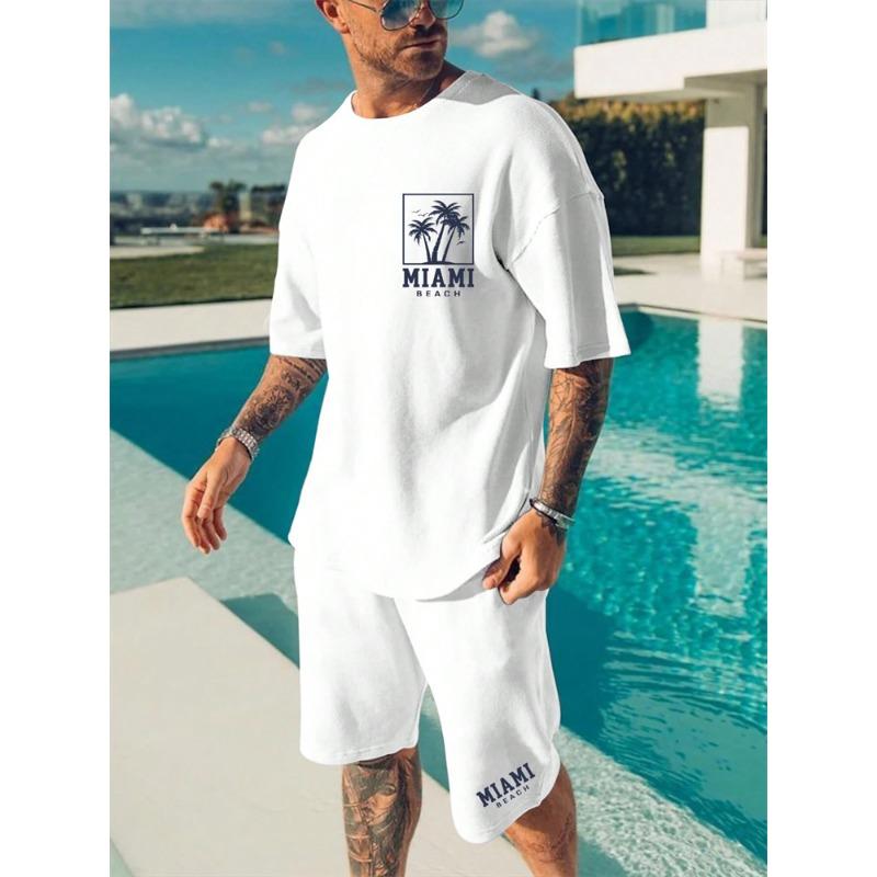 Men's Suit Hawaiian Gradient Coconut Print Suit Summer Beach T-Shirt and Pants 2 Piece Fashion Sports Plus Size Men's Suit
