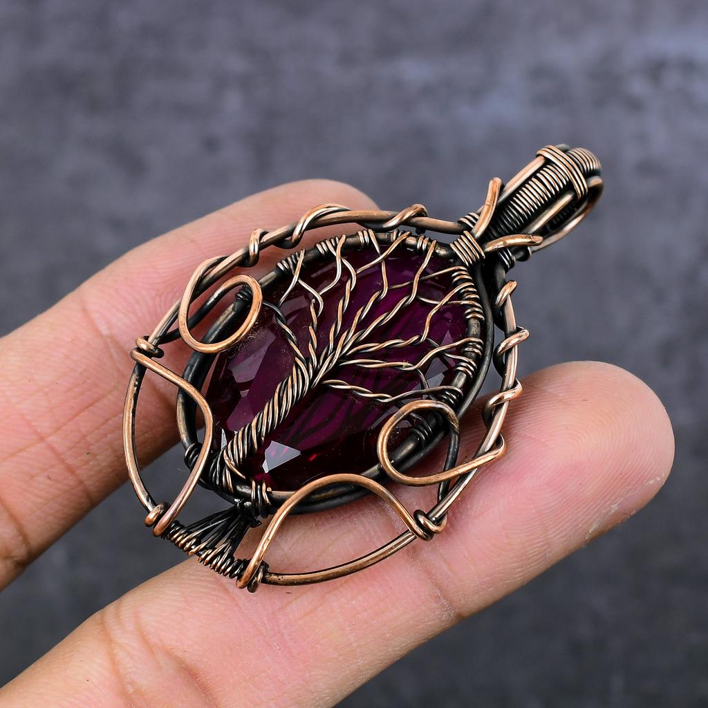 Pendentif Bijou Pierre Précieuse Améthyste Rose Fil de Cuivre Enroulé 2,40" P7T11