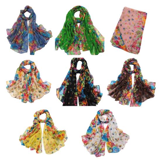 Scarf Floral Light Voile Stylish Women Shawl for Autumn