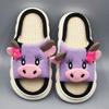 Fashion Lovely Cow Linen Slippers for Women Spring Autumn Open Toe Platform Linen Slides Woman Soft Non Slip House Slippers Female