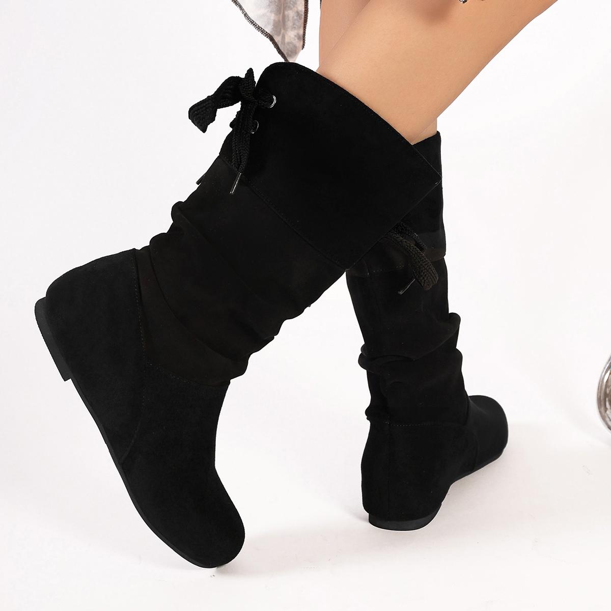 Женская обувь Удобные плиссированные женские сапоги Искусственная замша Флок Сапоги — фото 6