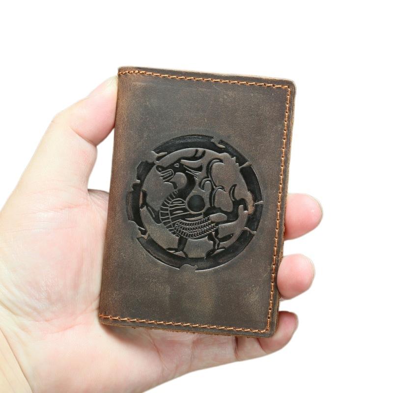 Super Thick Retro Pickup Bag, Hand-Embossed Id Bag, Simple Two-Fold First-Layer Leather Bank Card Change Bag