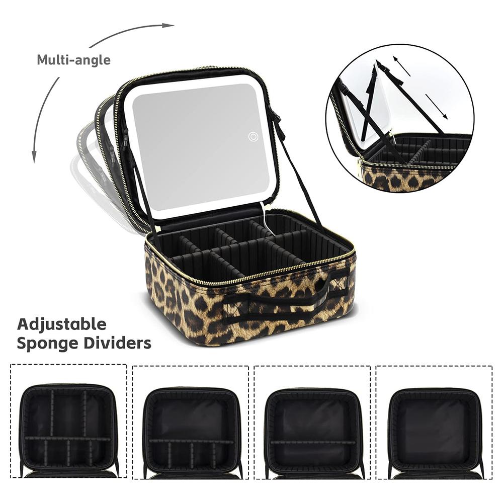 Makeup Bag with Light up Mirror, Travel Makeup Case with Mirror and Lights, Lighted Cosmetic Train Case with 3 Color Settings, M
