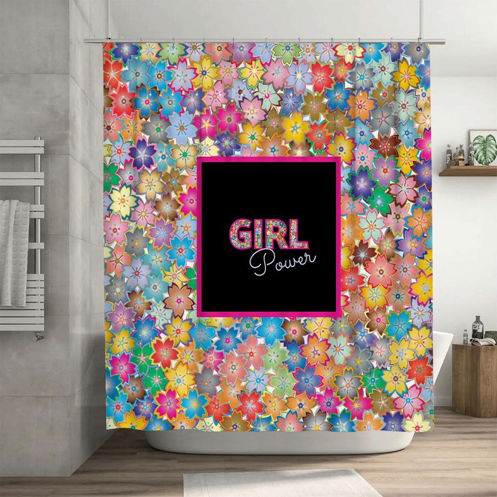 Girl Power Duschvorhang Rosa Und Blaue Blumen Design Für Badezimmer Dekoration