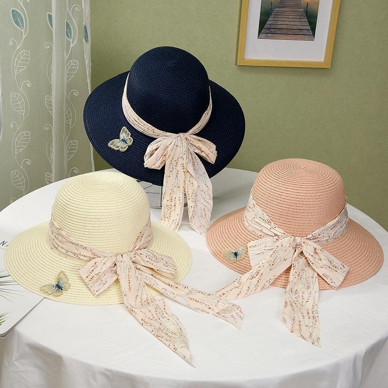 Summer sun hat women's sun protection straw straw hat new cute bow outdoor beach fisherman basin hat versatile tide