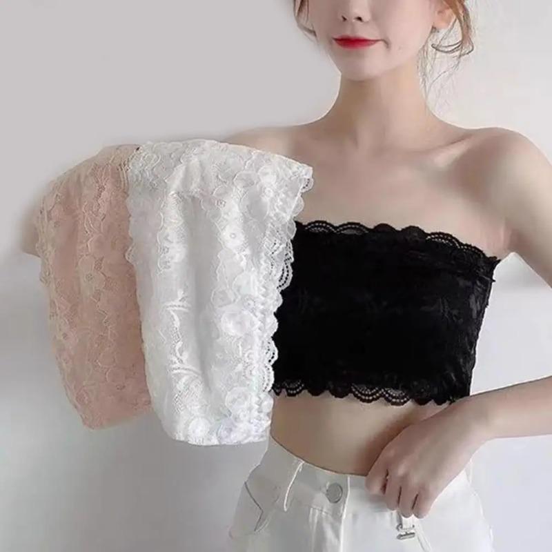 Summer Breathable Invisible Strapless Chest Lady's Sexy Strapless Crop Top Bra Comfortable Underwear Brassiere  Lace Tube Tops