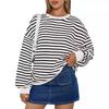 Autumn and Winter Colorful Striped Round Neck Loose Sweatshirt for Women