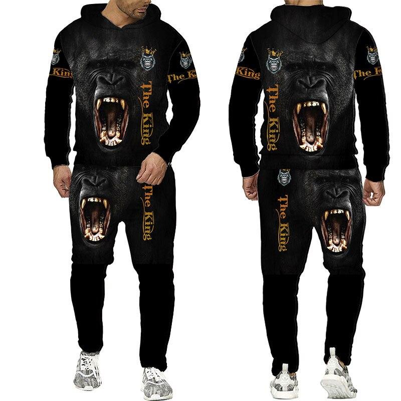 Men Tracksuit 2 Piece Set Autumn and Winter 3d Chimpanzees Printed Hoodies Suit Sport and Casual Male Sweatpants Set Homme