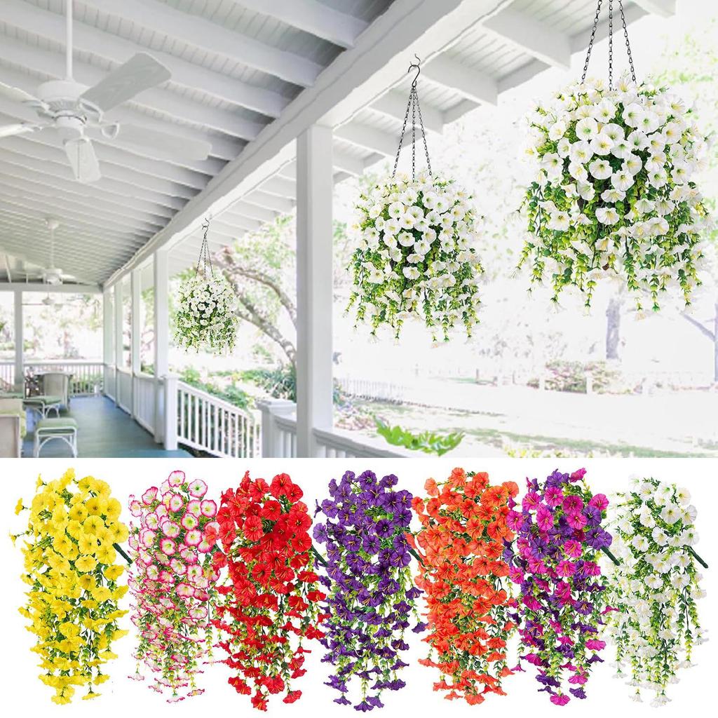 Artificial Hanging Flowers Silk Petunia Fake Flowers UV Resistant Outdoor Hanging Plants Wedding Home Garden Decorations