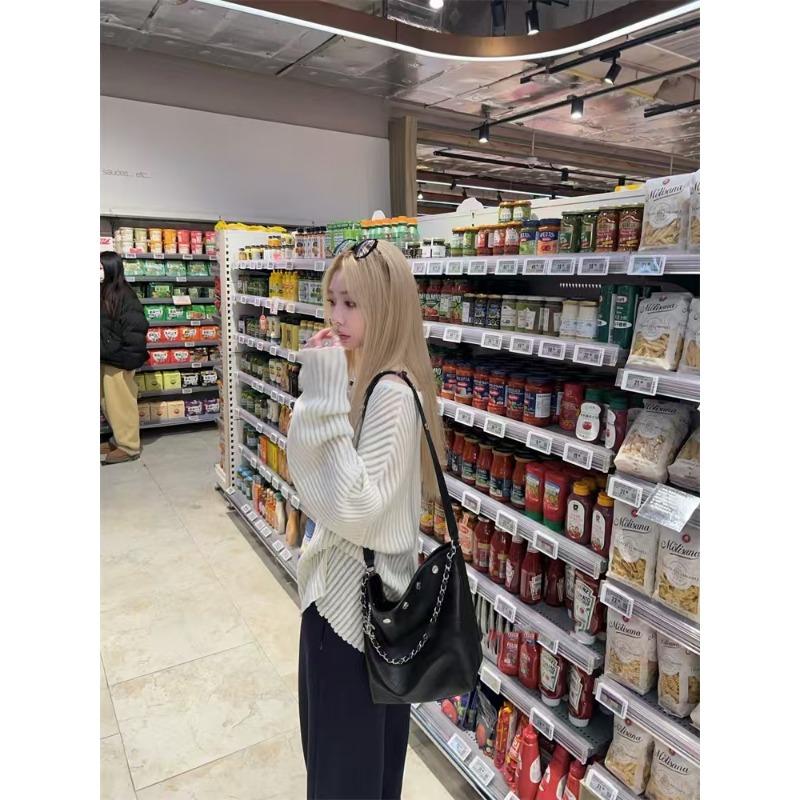 Pit Strip Micro-perspective Lazy Sweater Sweater Women, Loose and Thin In Autumn, Hollow Long-sleeved Top Comfortable 6985#