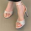 Fashion Eilyken Summer CRYSTAL Rhinestone Peep Toe Women Sandals Fashion Buckle Strap Thin High Heels Stripper Shoes Zapatos Mujer