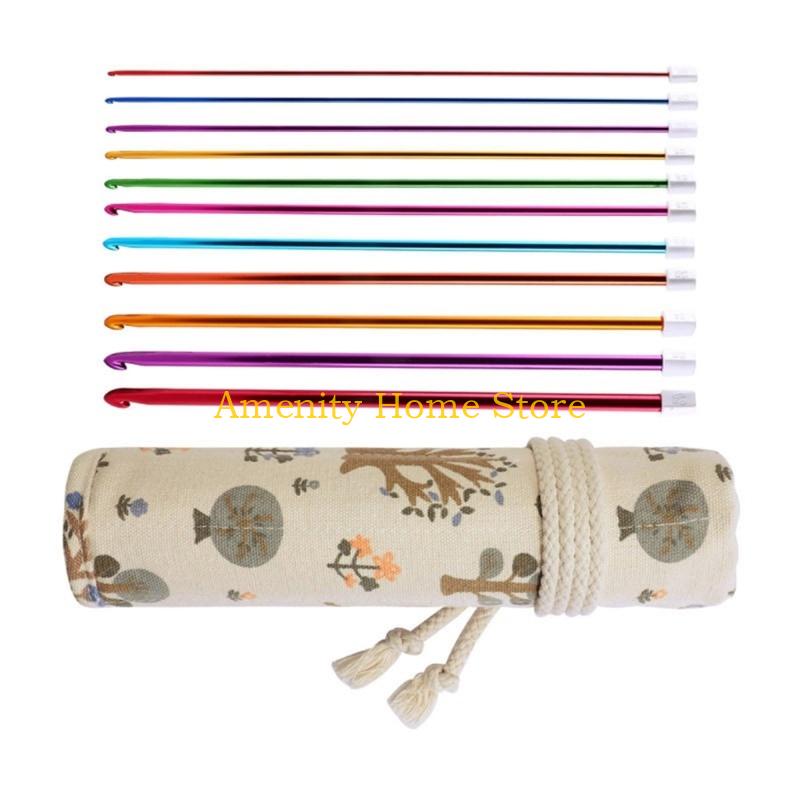 F26C 11Pcs 27cm Long Afghan Crochet Hook Needle 2mm-8mm Colorful Aluminum Knitting Needle Ergonomic Grip For Sweater Blanket