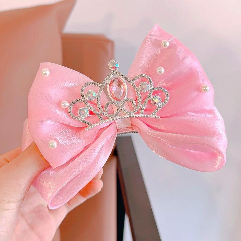 1pc Crown Bowknot Children's Hair Clip Top Clip Pearl Net Mesh Doll Princess Hair Accessories Cute Sweet Crystal Embellished