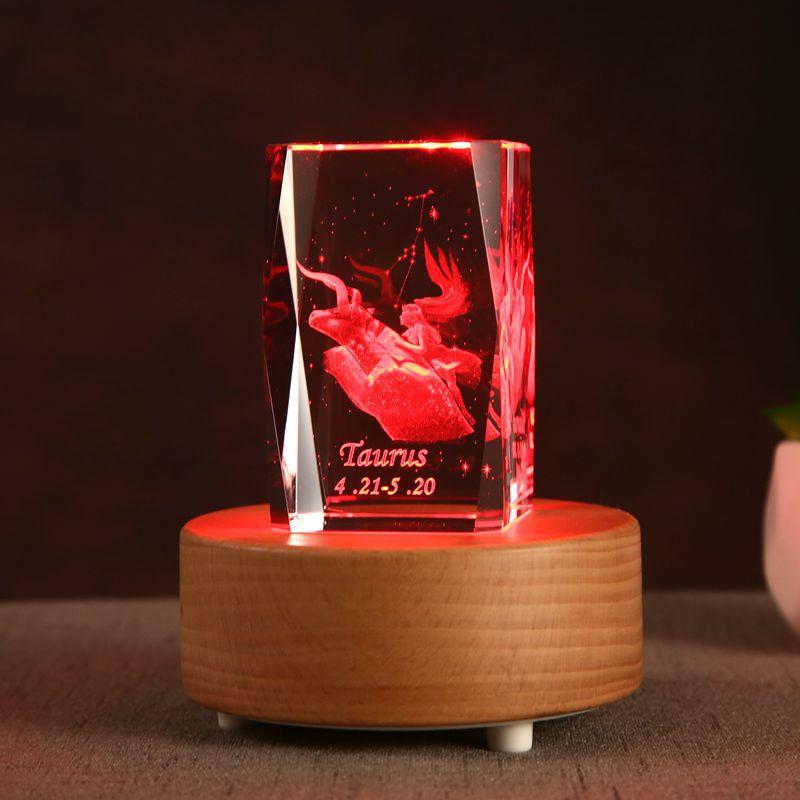 Home Decoration 3D Interior Carving 12 Constellation Crystal Glass Ornaments Birthday Gift Gift Music Box Gift for Girlfriend
