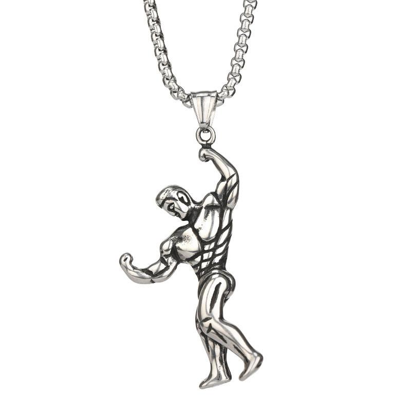 Stylish Silver Muscle Man Pendant Necklace For Men In Trendy Korean Design Fashion