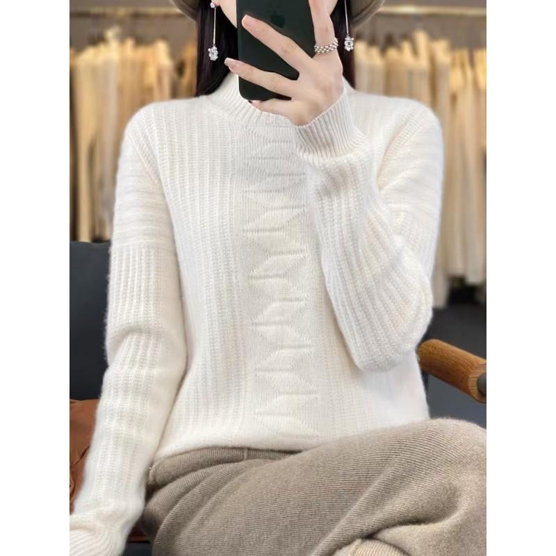 Womens Wool Knit Sweater Half Turtleneck Loose Fit Thick Warm Pullover Winter Casual Layering
