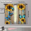 Flat Printing Scene Curtains Butterflies Sunflowers Wooden Wall Durable Polyester Fabric Without Electricity Set Of 2 Made
