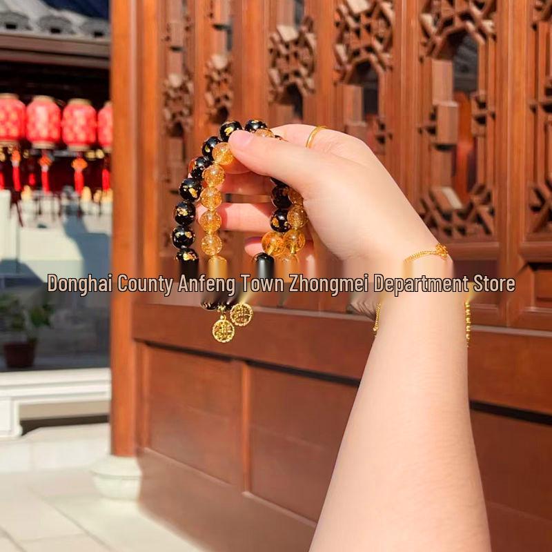 Scenic Ash Glaze Black Gold Beaded Buddha Bracelet