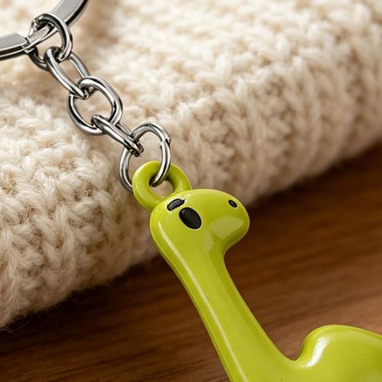 Dinosaur Keychain Alloy Material Durable Electroplated Cute Long Neck Brachiosaurus Charm for Keys Bags Kids Adults Gift in Phantom Green Colors