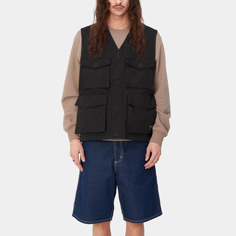 Carhartt WIP SS24 Unity Vest Single-Breasted V-Neck Multi-Pocket Vest Unisex Vests Black I032980-89-4G