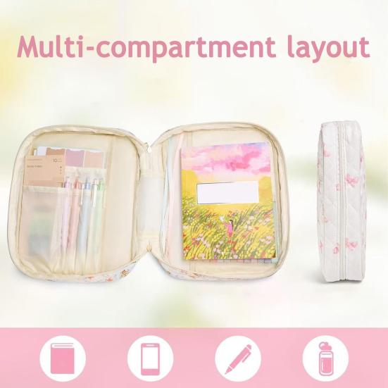 Quilted Bible Case Women Floral Bible Cover Case with Handle Study Supplies Bag Portable